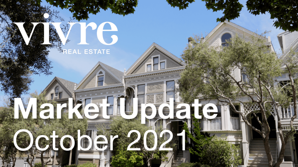 image of san francisco victorian homes with text market update october 2021 and vivre real estate logo