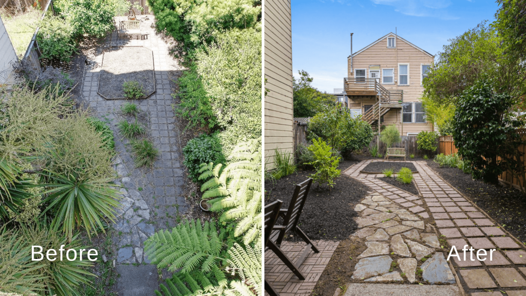 before and after image of presale ROI home improvements to a San Francisco backyard