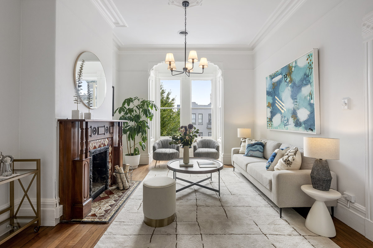 Living room of 3380 22nd St, San Francisco, CA 94110 a Mission Dolores condo for sale by top SF realtor and the best real estate listing agent Danielle Lazier Vivre