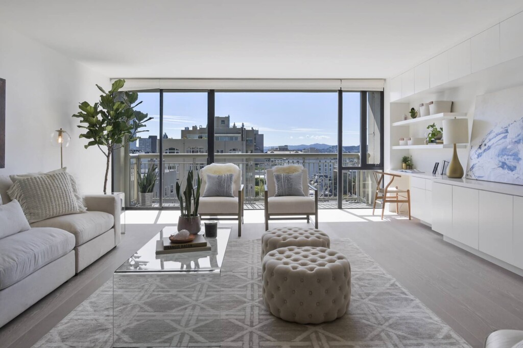 Living room of new construction condo, which we recommend you should buy with a realtor in San Francisco!