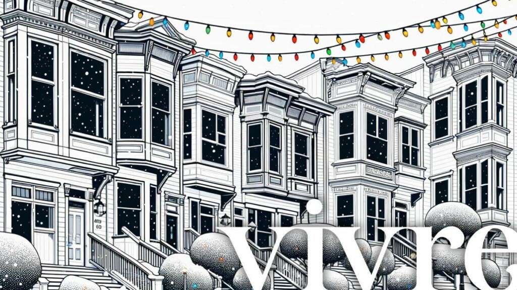 Holiday lights on San Francisco real estate Victorian row housing market for holidays 2023