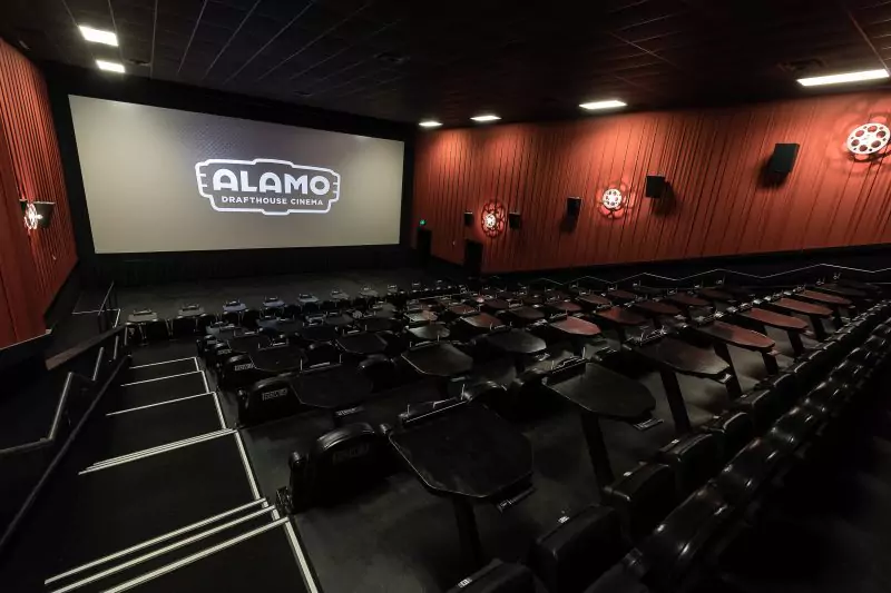 Movie Theater and Big Screen View at Alamo Drafthouse Cinema in Mission District at San Francisco