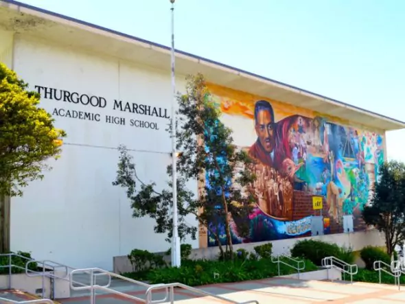 View of Thurgood Marshall Academic High School with Wall Mural