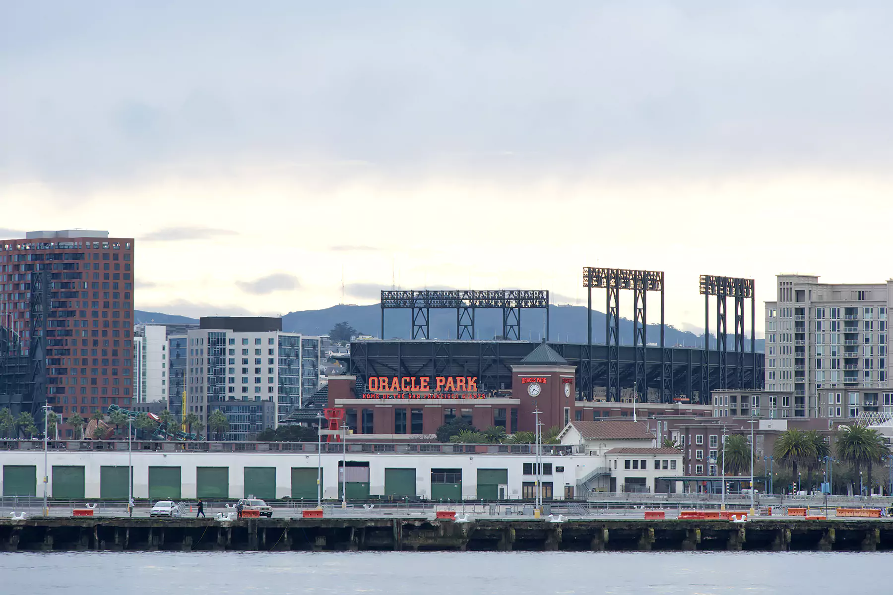 View of Oracle Park from the bay. Oracle Park is a baseball park located in the South Beach neighborhood of San Francisco, California. Since 2000