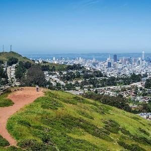 View of Dirt Hiking and Walking Trail with panoramic mountaintop views of San Francisco from Mt. Davidson Park