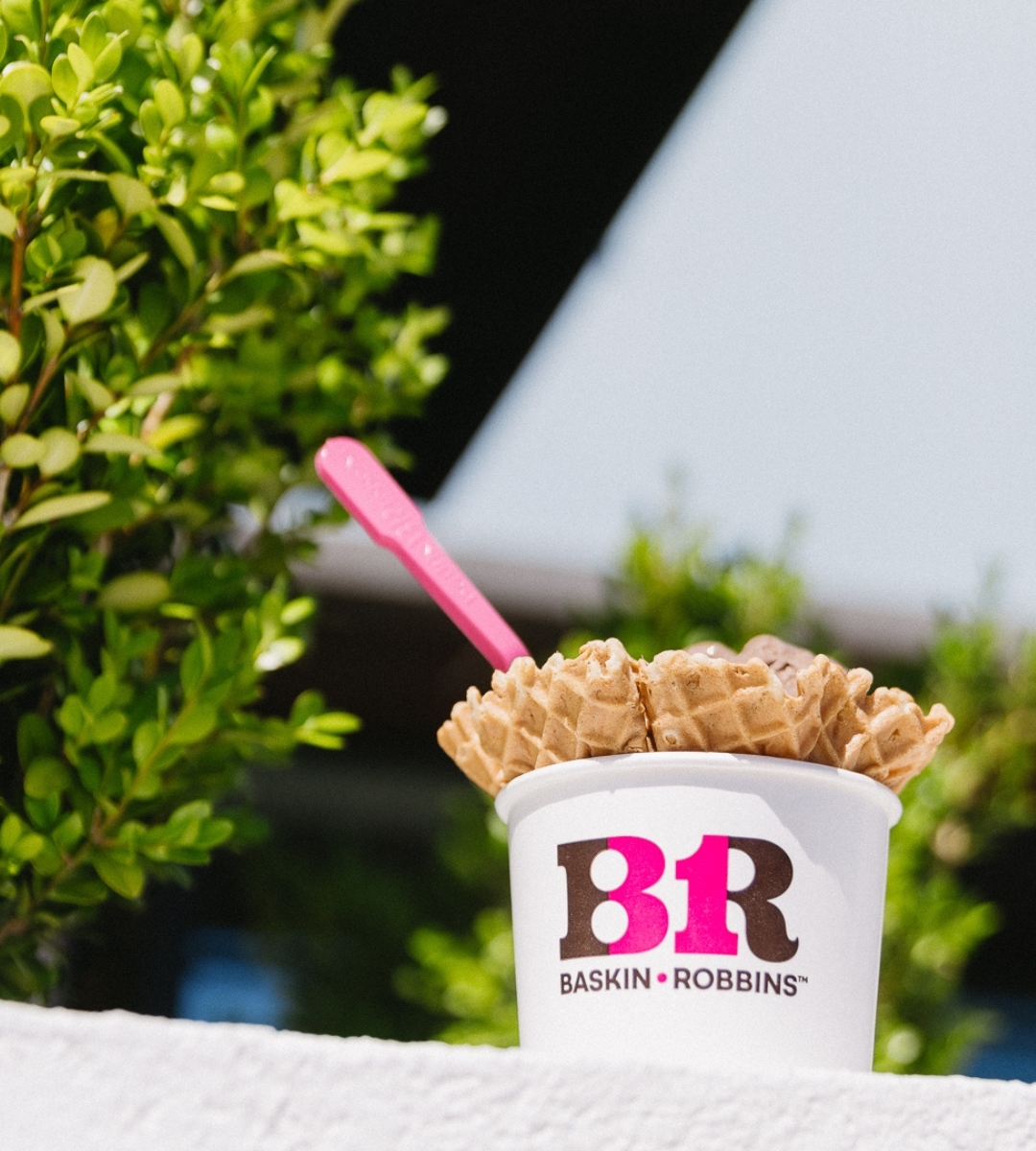 Baskin Robbins ice cream cup with waffle cone inside from Westlake Shopping Center